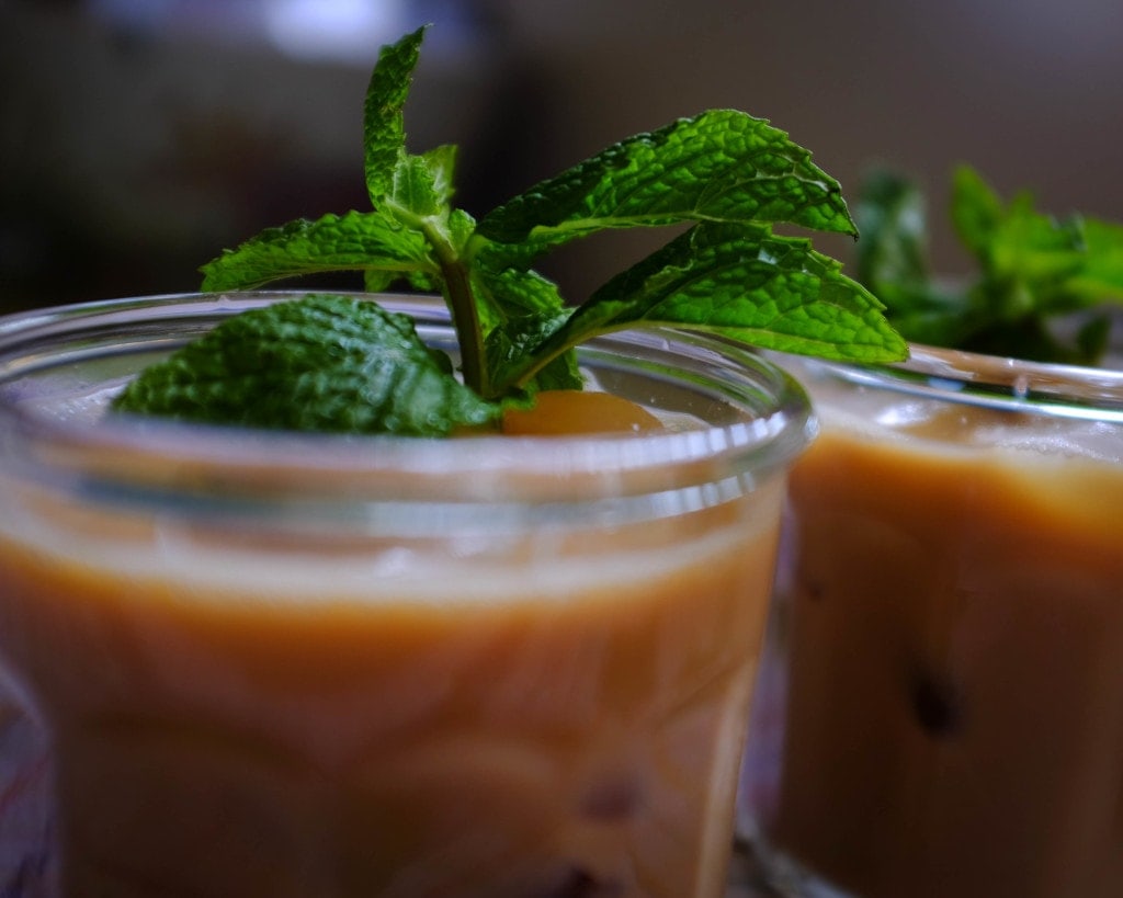 iced coffee mojito with honey and mint