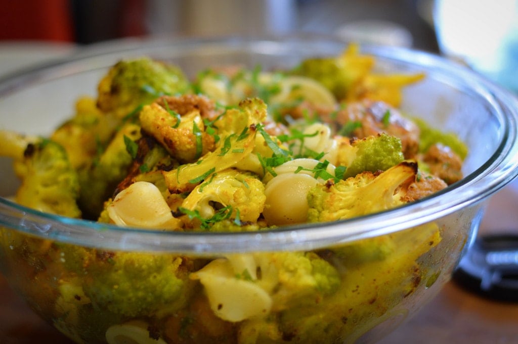 moroccan orecchiette with cauliflower and meatballs