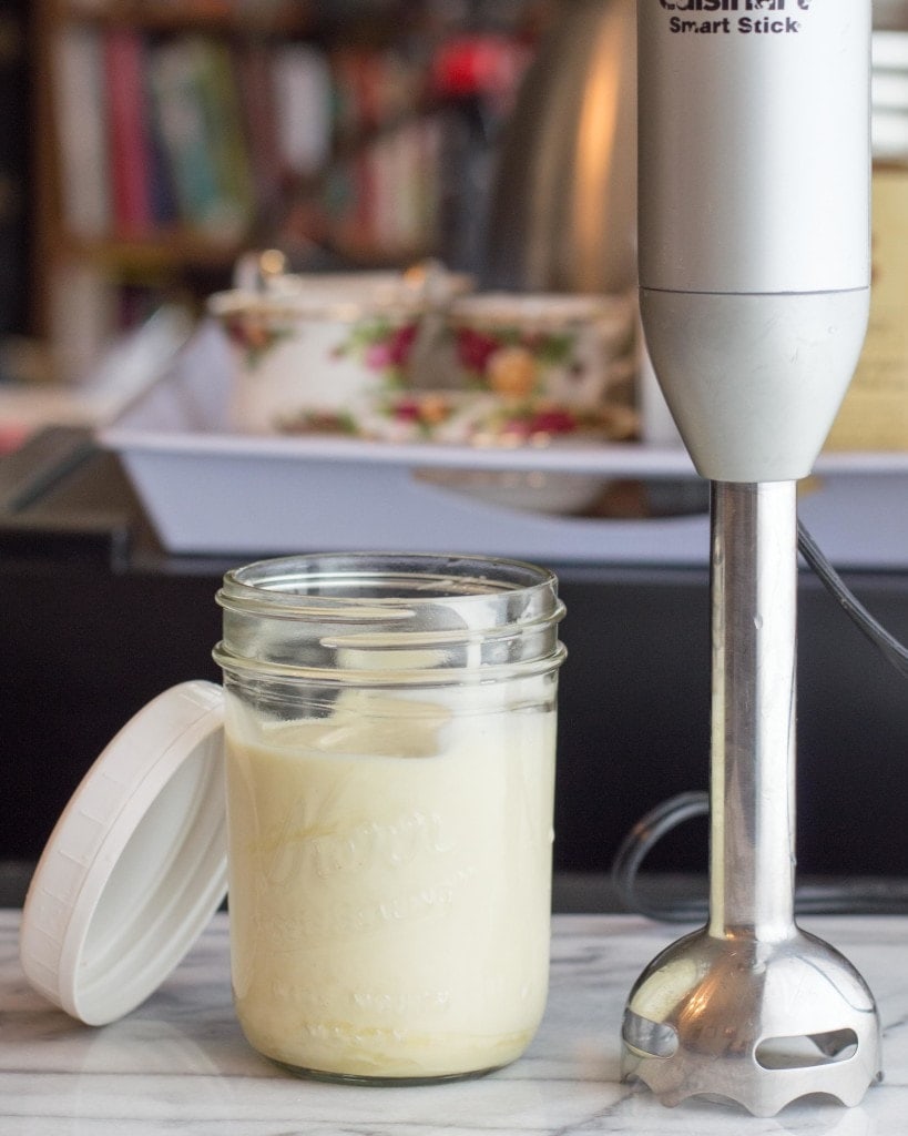 mason jar mayonnaise made with an immersion blender