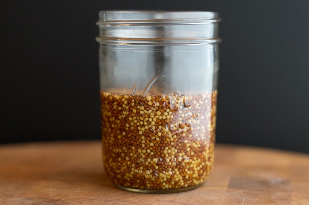 yellow and brown mustard seeds soaking